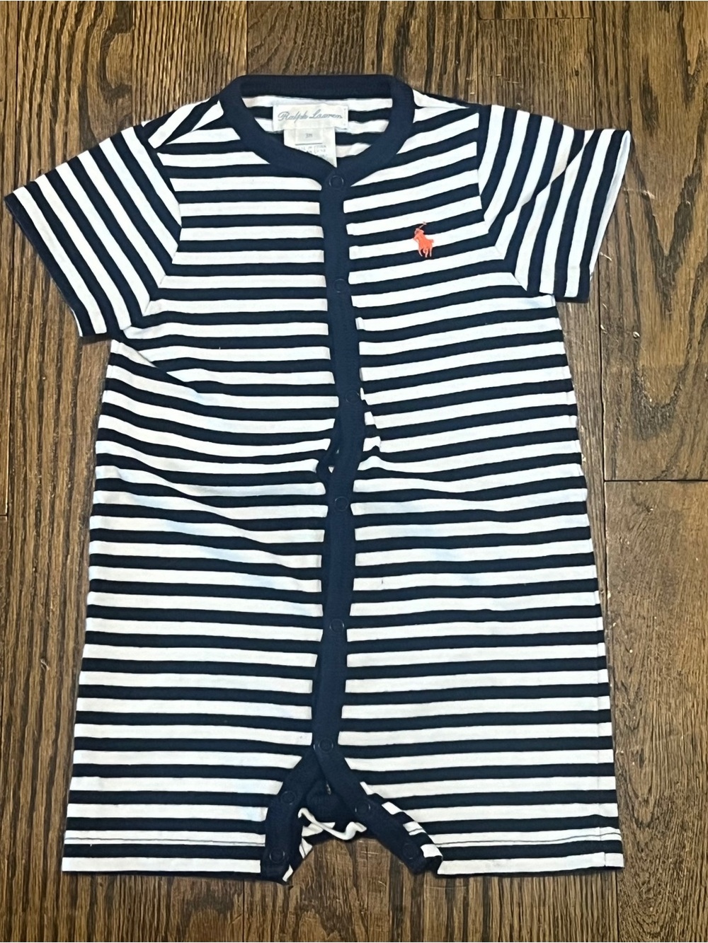 Ralph Lauren Navy and White Striped Baby Romper